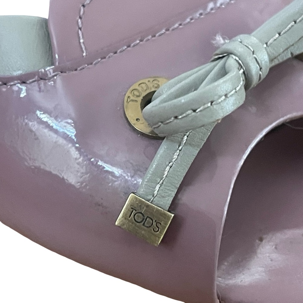 TOD’S Patent Leather Lavender & Gray Peep Toe Flats w/ Bow Sz 38 US 7/7.5 luxury - Picture 4 of 12